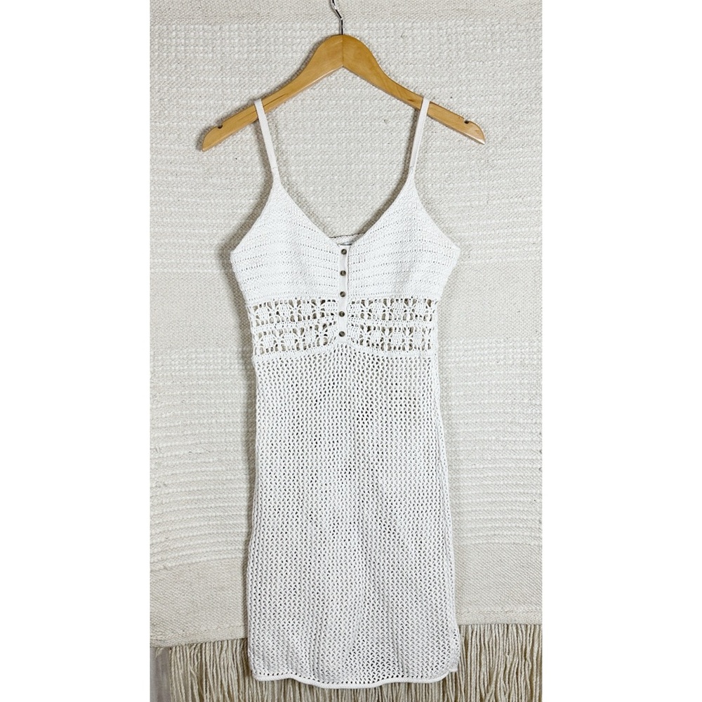 AERIE cream cotton crochet knit sleeveless midi dress S